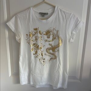 All Saints White T-Shirt with Gold Dragon Print